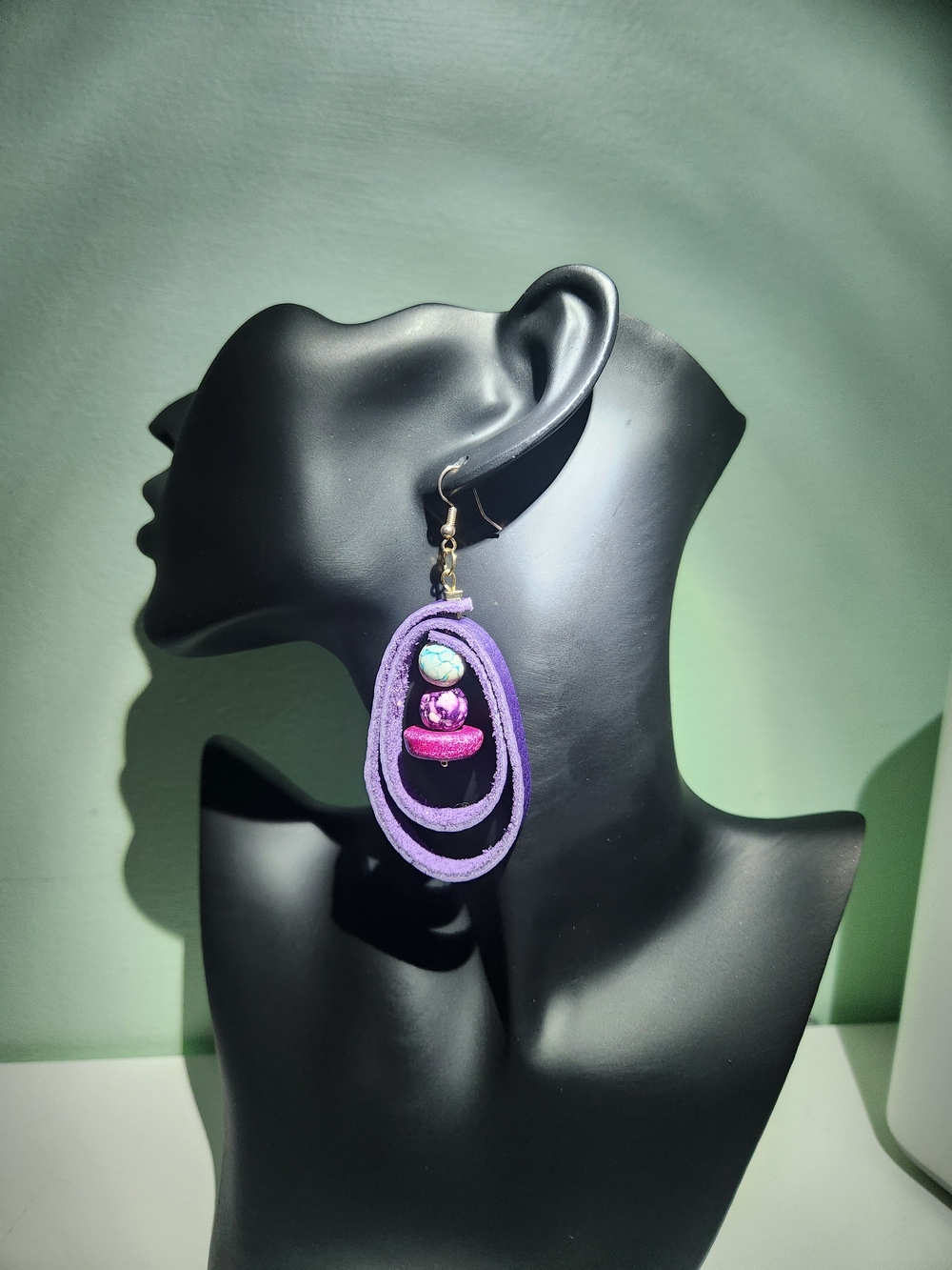 Handmade Purple Loop Earrings with Turquoise Accent